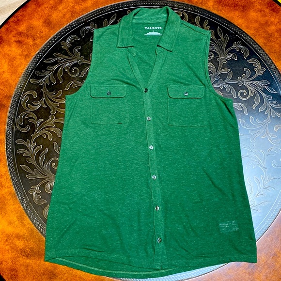 Talbots Dark Green Sexy & Sheer Linen Rayon Blend Classic Sleeveless Blouse Sz S - Picture 4 of 7